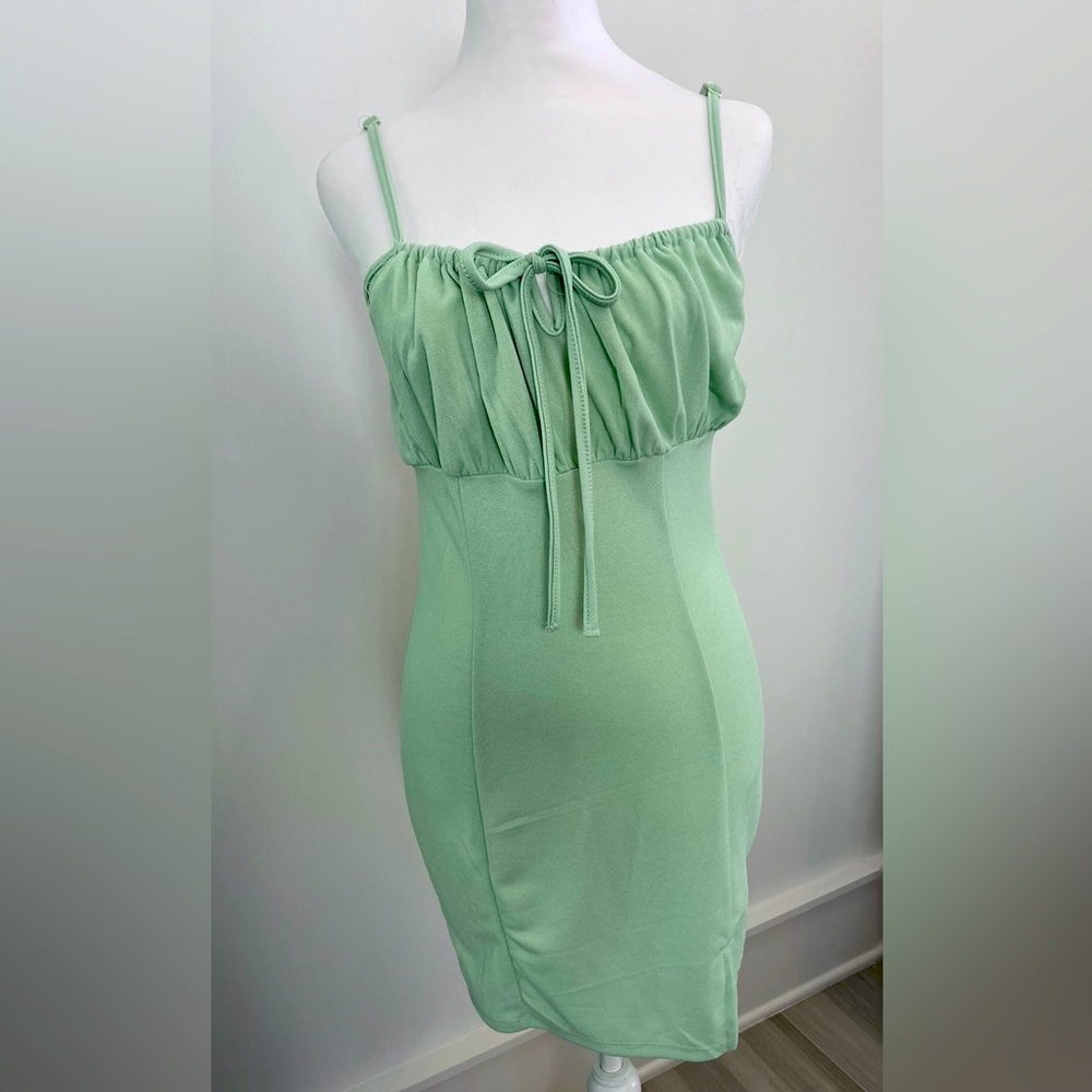 Spaghetti Strap Tie Front A-line Mini Dress | Size M | NWT | Mint Green